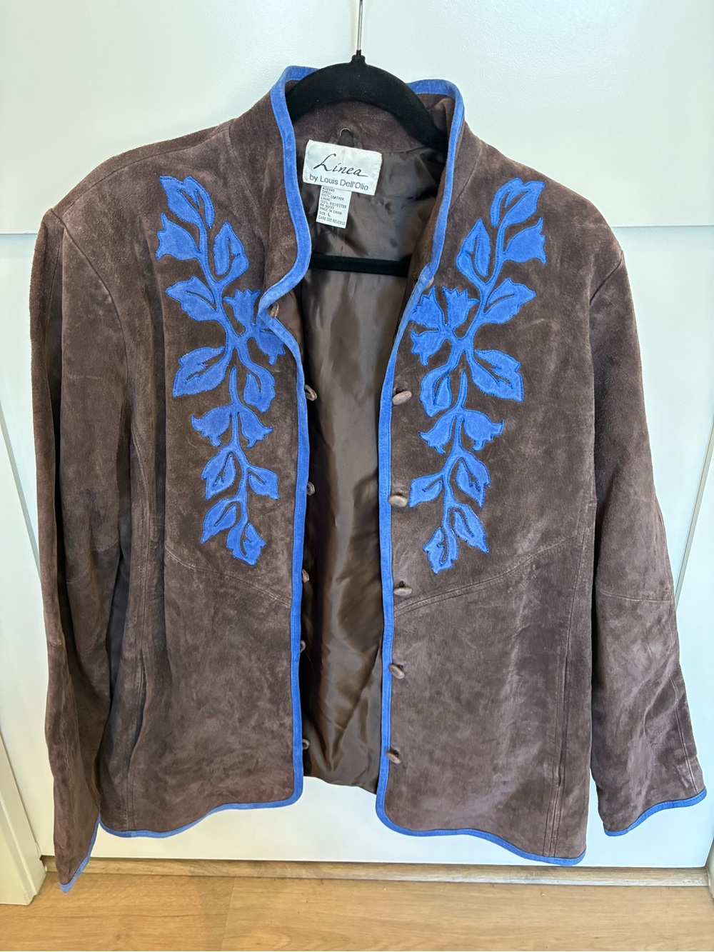 Suede Brown Jacket with Blue Embroidery with western boho vibe